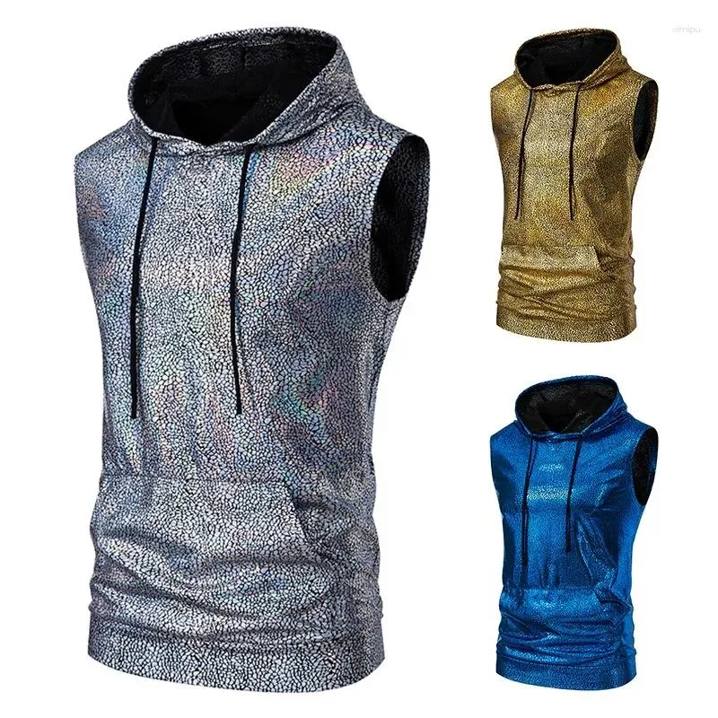 Gilet pour hommes 2024 Été Trendy Disco Hooded Roulé à manches à manches courtes pour hommes