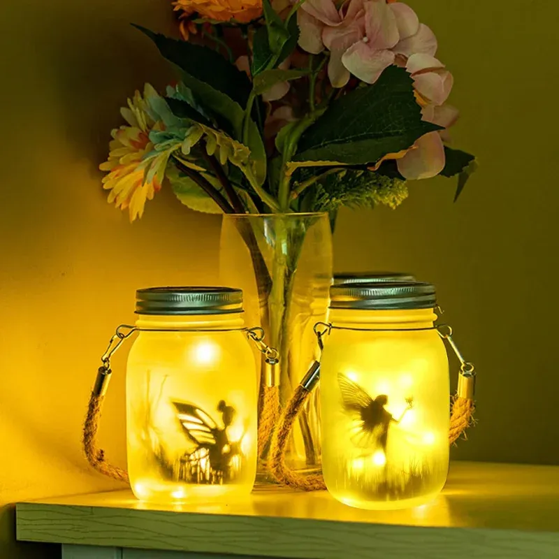 Dekorationer Solar Mason Jar Light Waterproof Fairy Firefly Jar Lids Lamp för Holiday Party Christmas Patio Lawn Garden Decor Lighting