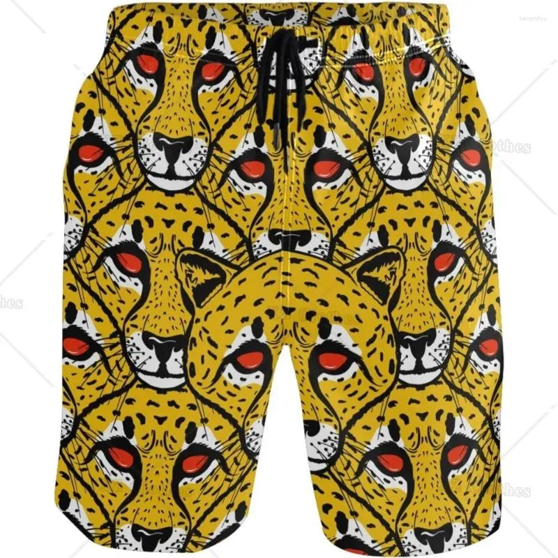 Short masculin Cheetah Head mode cool style de plage de nage de plage polyester décontracté rapide avec poches latérales