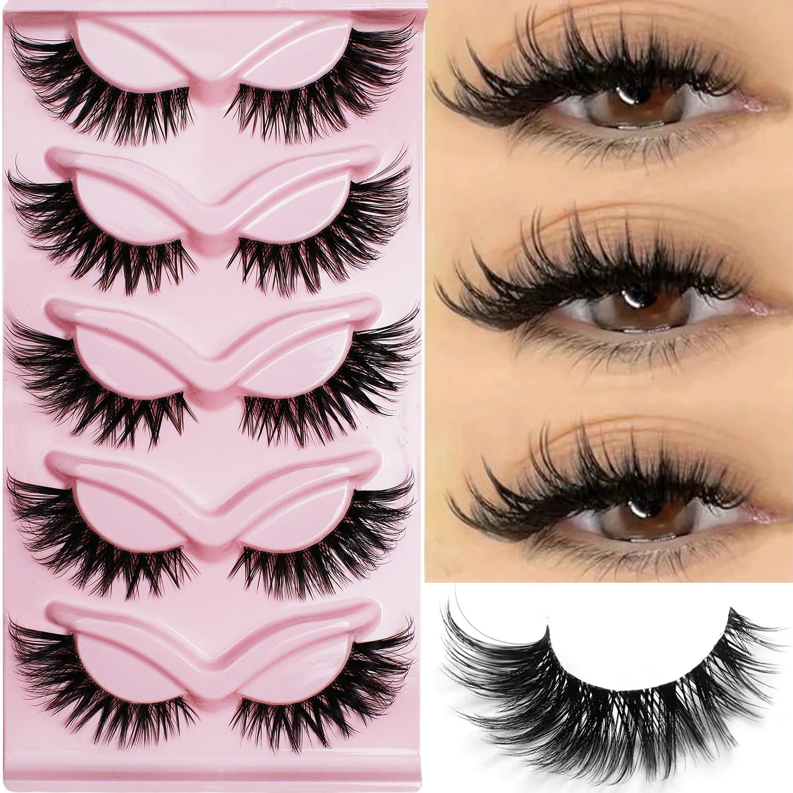 5 pairs Cat Eye Lashes Fake Eyelashes Clear Band Lashes Natural Look Wispy False Eyelashes Full Strip Lashes