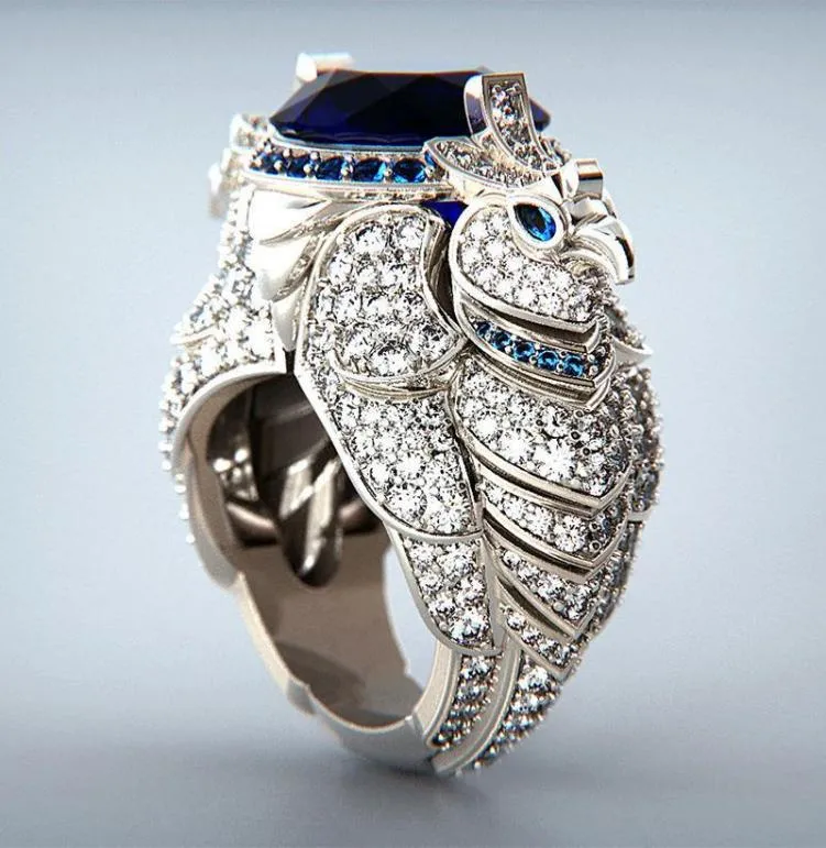 Fashion Creative Blue CZ Stone Parrot Ring Micro Paveed Rhinestones Bird For Women Punk Party Gothic Bijoux G5C329 Cluster RI6847258