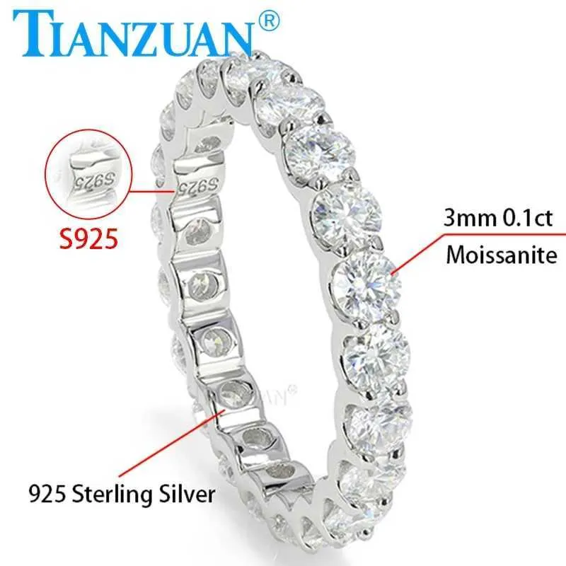 Bandringen 3 mm d kleur moissaniet weddband r925 sterlsilver eeuwigheidsband verlovingsringen voor vrouwelijke sieraden geschenken j240429