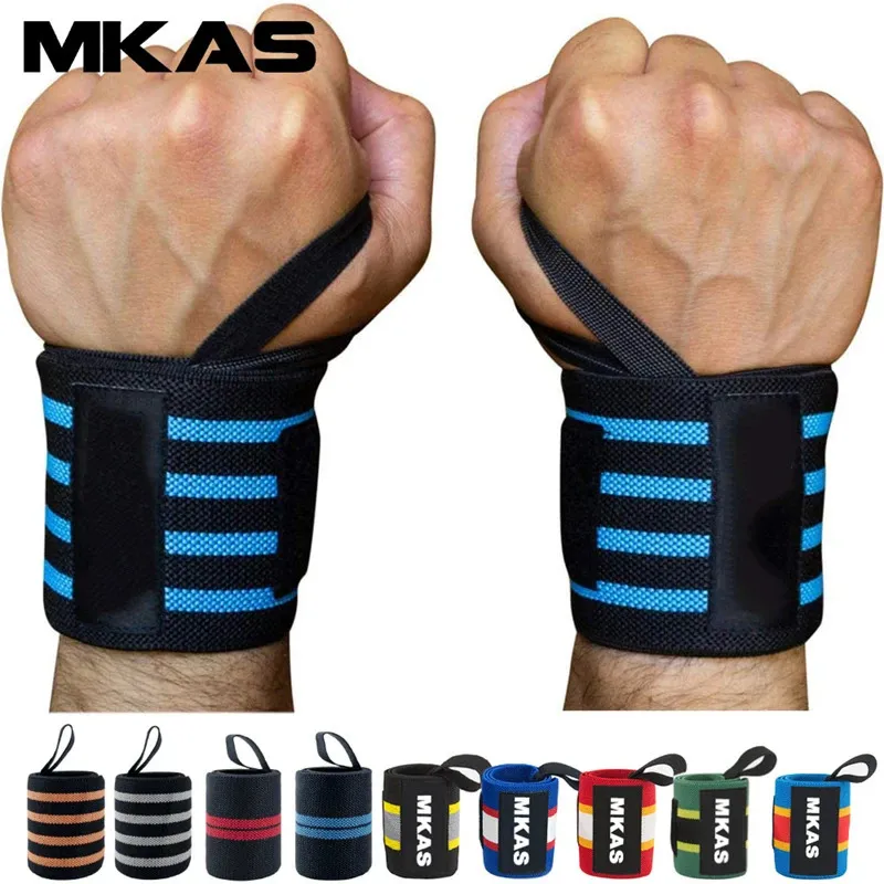 MKAS 1PAIR Pols Wrap Gewicht Lifting Gym Cross Training Fitness Gevarde duim Brace Strap Power Hand Handsteun Bar Polsband 240429
