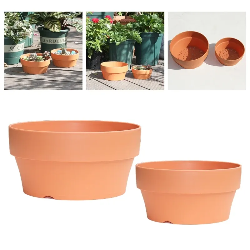 Décorations Imitation Pot en terre cuite pour plantes jardinière succulent avec trou de drainage cactus contenants de plantes