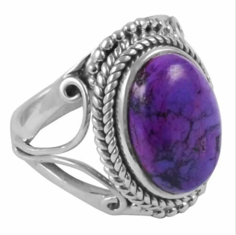 Anneaux de mariage Natural Purple Turquoise Ring Large Gem Retro Style Ring Engagement de mariage Gift Party Bijoux