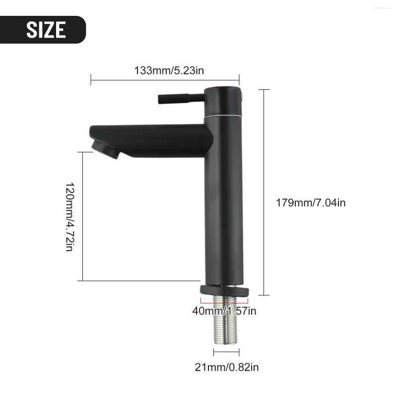 Robinets d'évier de salle de bain Black Single Cold Basin Faucet Kitchen Slim Mixer Tap Matte Wavation 2024