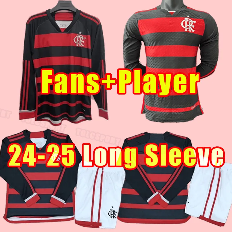 Fans player CR Flamengo soccer jerseys lONG SLEEVE Flamenco 24 25 David Luiz DIEGO E.RIBEIRO GABI away football shirts 2024 2025 PEDRO DE ARRASCAETA MEN Kids full kits