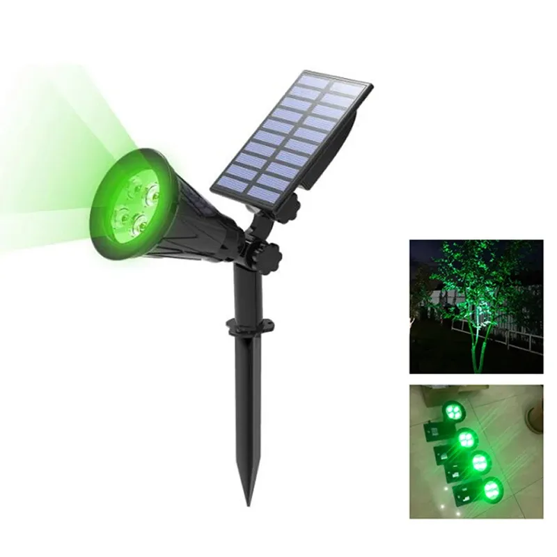 Dekorationen 4 LED Outdoor Solarlichter Einstellbare Winkelbeleuchtung wasserdichtes Gartenlicht gemahlene Stecker für Gartenpfad grüne Beleuchtung
