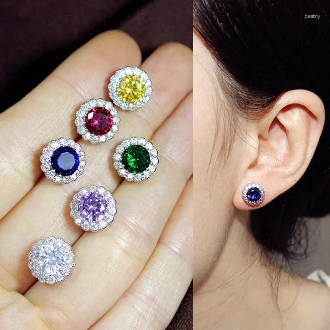 Boucles d'oreilles étalon mode mignon fleur rose ou jaune vert royal rond rond de brochet cz de petites boucles d'oreilles femmes bijoux Noël