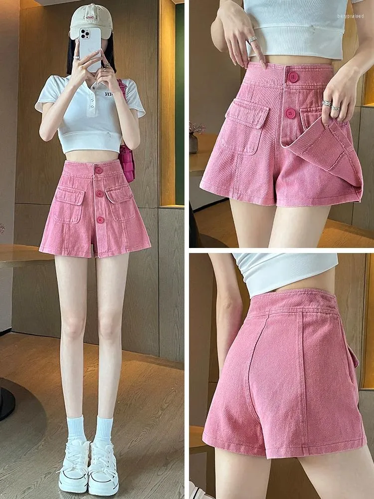 Pantaloncini da lavoro rosa per donne in estate del 2024 ragazze dopamine che indossano pantaloni a-line a vita corti a vita alta y2k
