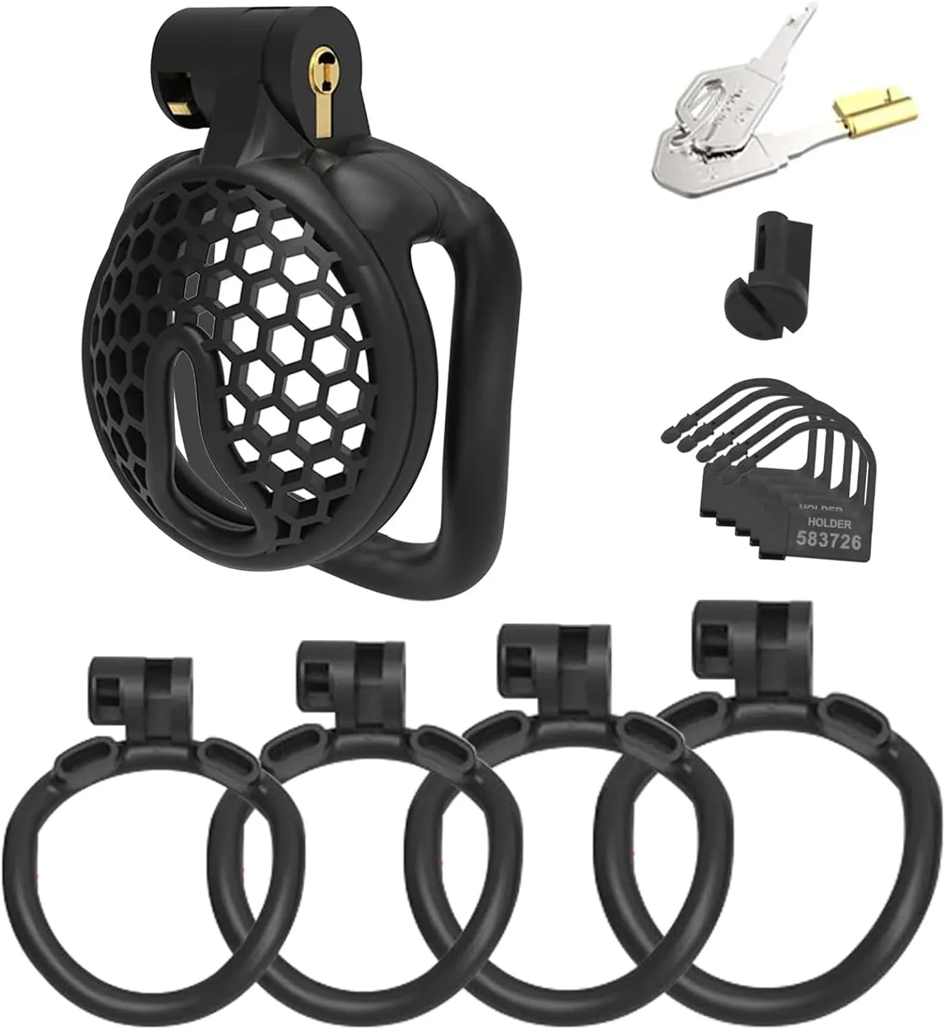 Honeycomb sissy mini castità gabbia uomini, resina dispositivo di castità traspirante leggero invagamera del pene piccolo gabbia con 4 anelli del pene cazzo gabbia per adulti giocattolo ad arco arco anello