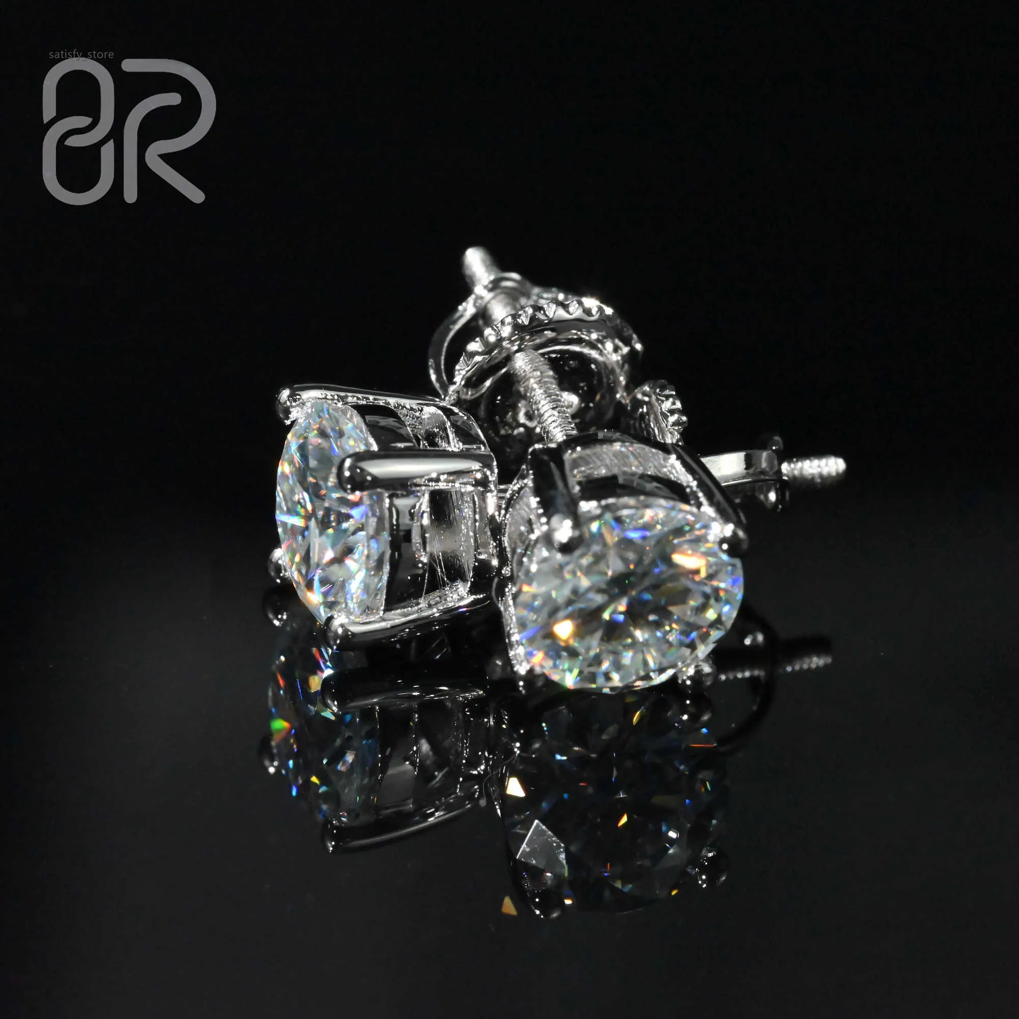 .25 0,5 1 2 4 5 Karat Moissanit -Ohrring -Bolzen aus Rundschraube Rücken Silber 10K 14K Gold VVS Diamant Fein Schmuck Ohrring