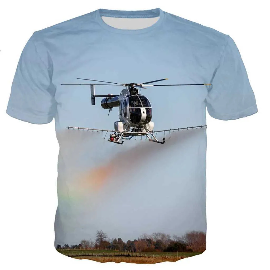 Футболки 3D Helicopter Printed Футболка для мальчиков и девочек Harajuku Style Casual Stree Style Deshate Summer Topl2404