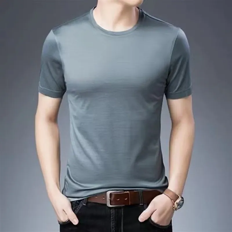 Shirts heren mode t -shirt zijden solide kleur buiten sportief ontwerp goede elasticiteit tees short mouw hoogwaardige merk mannelijk t -shirt
