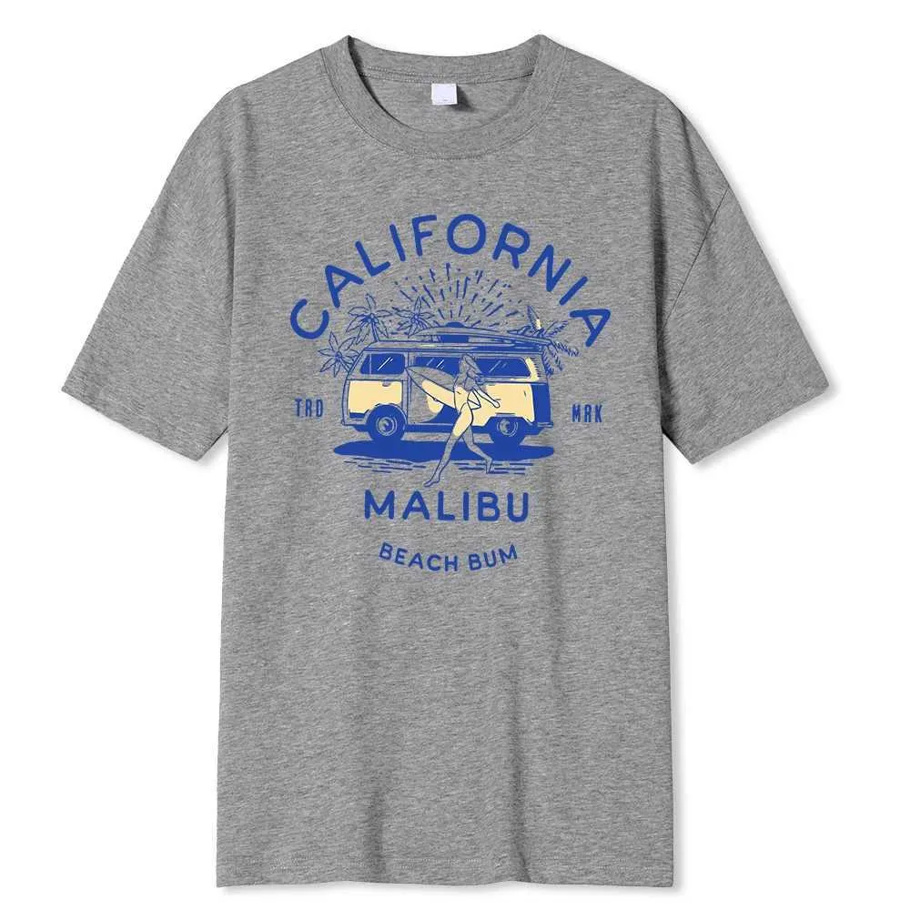 Mäns T-shirts California Malibu Beach Bum Prints Tryck Kläder Män överdimensionerad T-shirt Summer Bekväm Casual T-shirt Bomull T-shirt Y240429