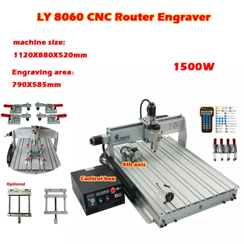 MINI CNC ROUTER 8060Z 3AXIS 4AXIS 1500W AIR COFIL SPING METAL MACHE CNC MACHIN