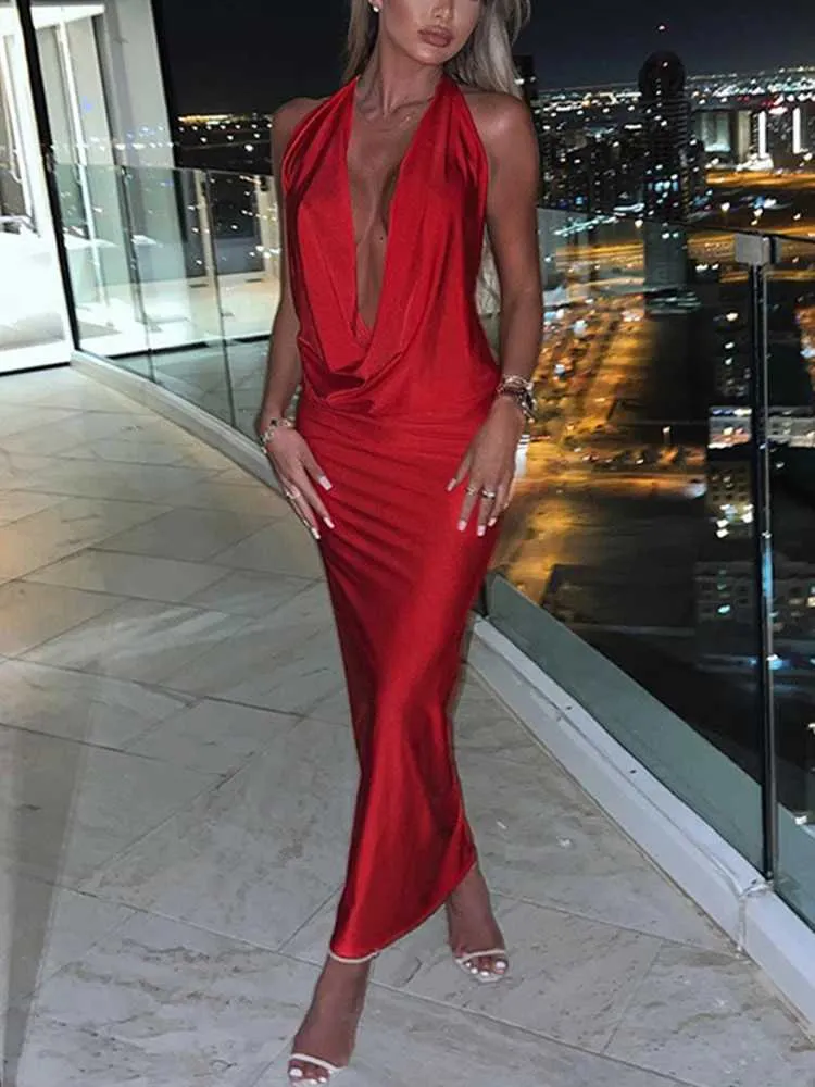 Runway Dresses Dulzura Summer Women Halter Backless Midi Dress For Women Bodycon Sexy Party Elegant Outfits Evening Birthday Clothes Y2K 2024 Y240426