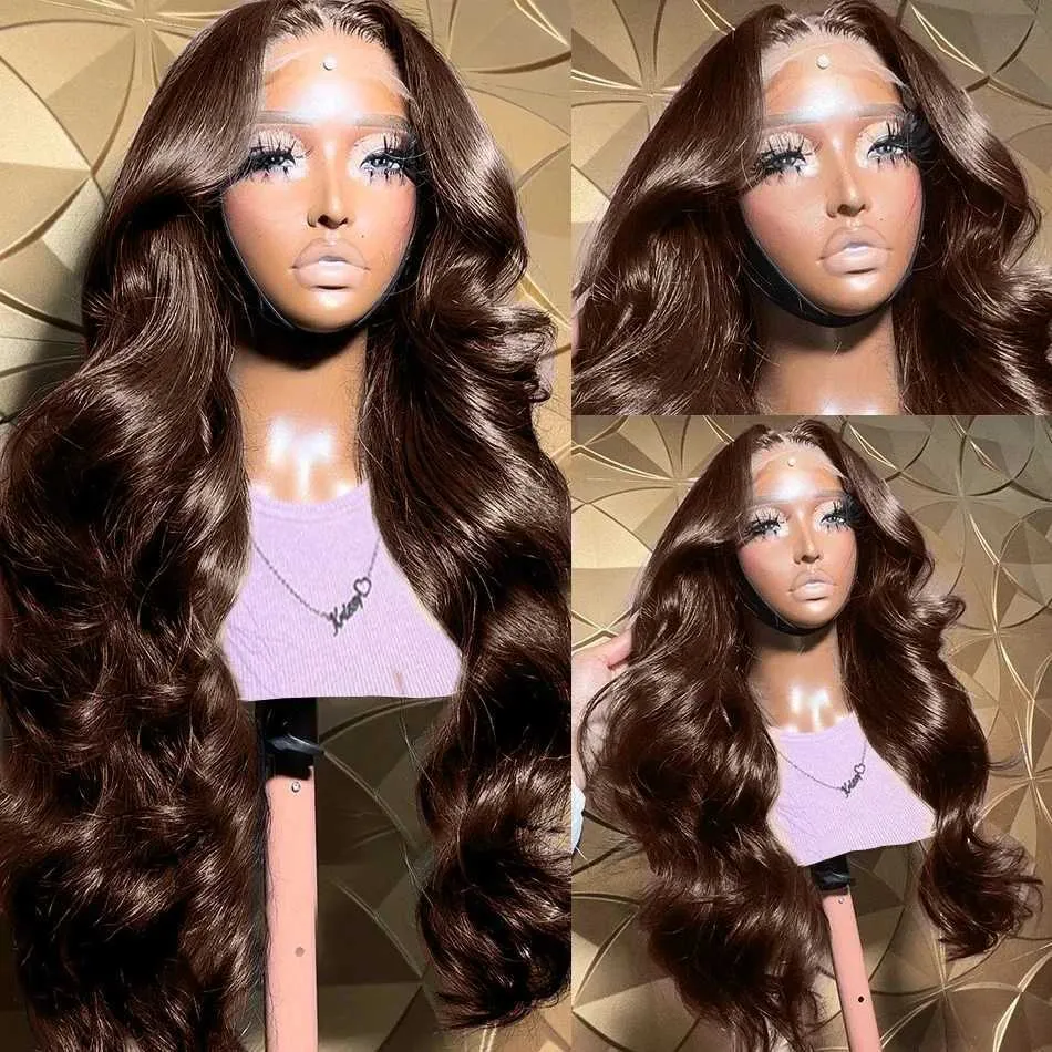 Synthetische pruiken 30 36 inch 250 Dichtheid Chocoladebruine Body Wave 13x4 Lace Front Haren Haar Wig Braziliaans gekleurd 13x6 Vrouw Q240427