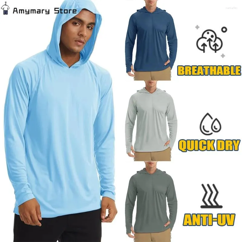 Erkek Hoodies UPF50 Uzun Kollu Kapüşonlu Güneş Gömlek Koşu Fitness Eğitimi Açık Mekan Yürüyüşü Üstleri Spor / UV Koruma T-Shirt