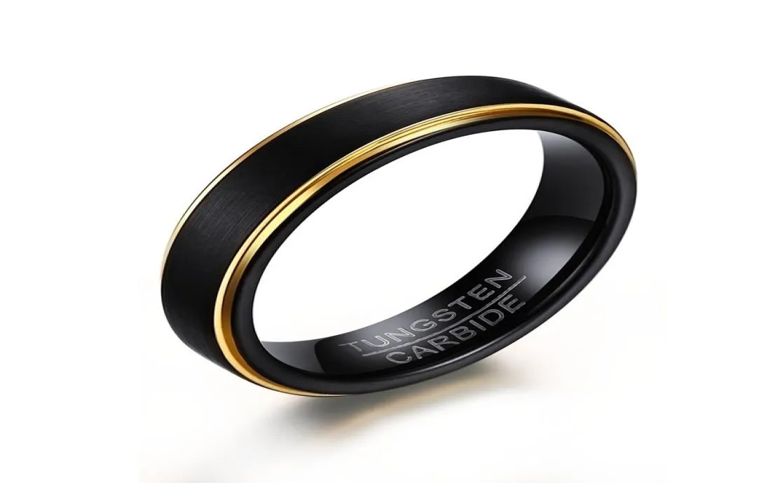 DOMILAY Mens Basic Tungsten Steel Black Goldcolor pisado de bordas anéis de chegada do centro para jóias de banda de noivado de casamento masculino6102070