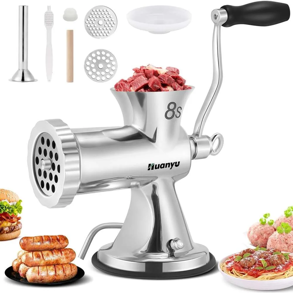 Stainless Steel Manual Meat Grinder and Sausage Filler - Household Beef, Chicken, and Chili Rack - Easy to Clean with Dishwasher Safe Parts