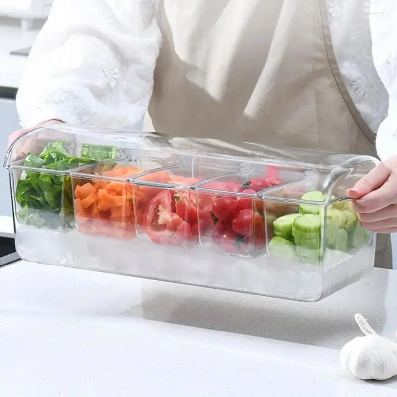 Boîte à glace à bouteilles de rangement avec format divisé couvercle de réfrigérateur à 5 compartiments pour pique-niques de légumes à salade