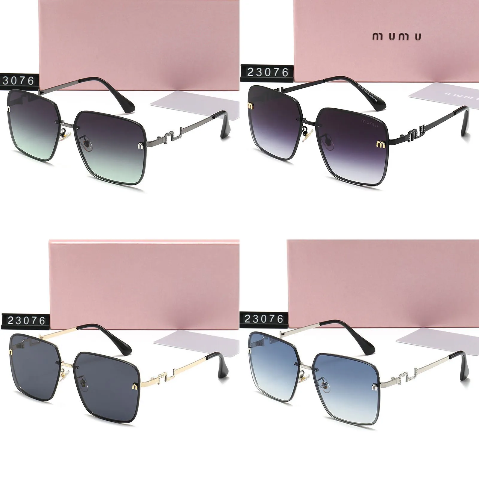 Mui Mui Square Frame Métal Lunettes de soleil pour femme Logo Temple Temple Mentide Designer Sunglasses Anti Radiation Polarize Sun Glasses Man Luxury Shade Sunlight Eyeglass