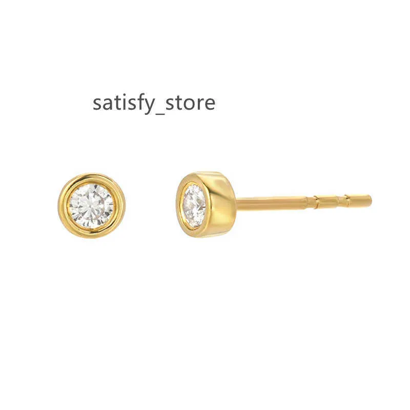 GE42 RINNTIN MINIMALIST 14K SOLID GOLD FANTA RUND SKÄR FOISSANIT DIAMOND BEZEL STUD EARRINGS FÖR KVINNOR