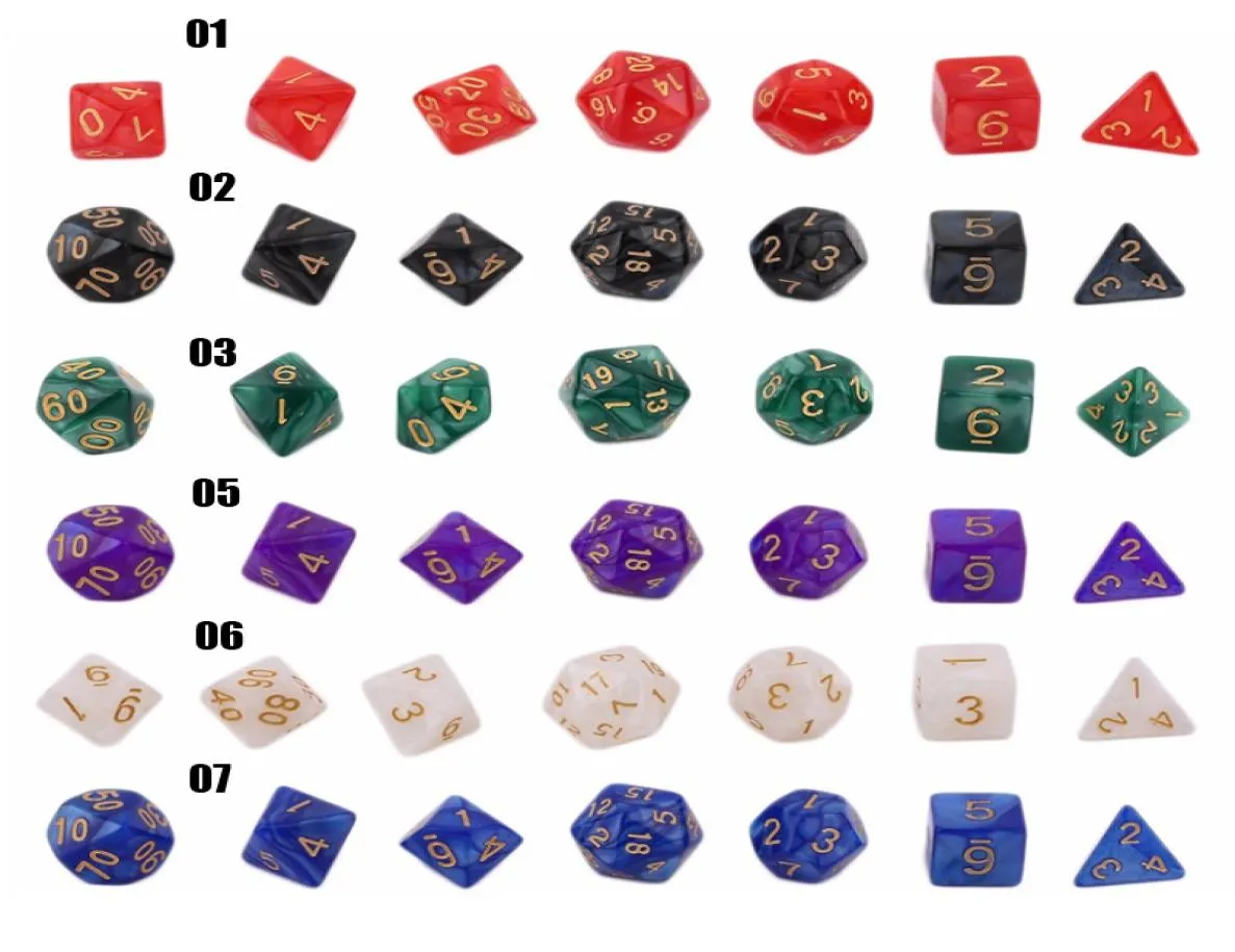 7pcs poliedron Dados dd da dadi marmorizzata D4 d6 d8 d10 d10 d12 d20 d20 colore blu rosso colore giocando al filetto acrilico materiale2388118