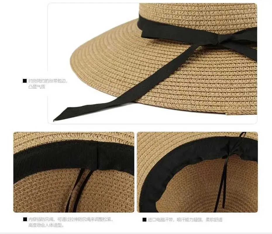 Шляпа шляпы широких краев ковша шляпы широкая лента Brim Bow Ribbon Str Womens Sun Sun Summ Summ