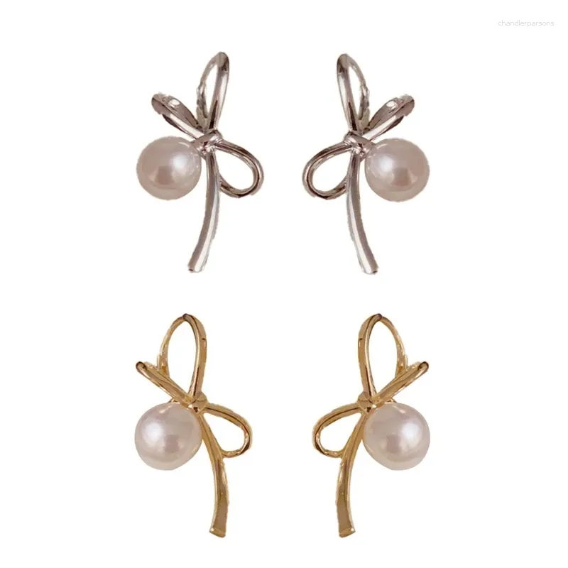 Orecchini per borchie Bowknot Studri di gioielli piercing all'orecchio ciondolo perle perle