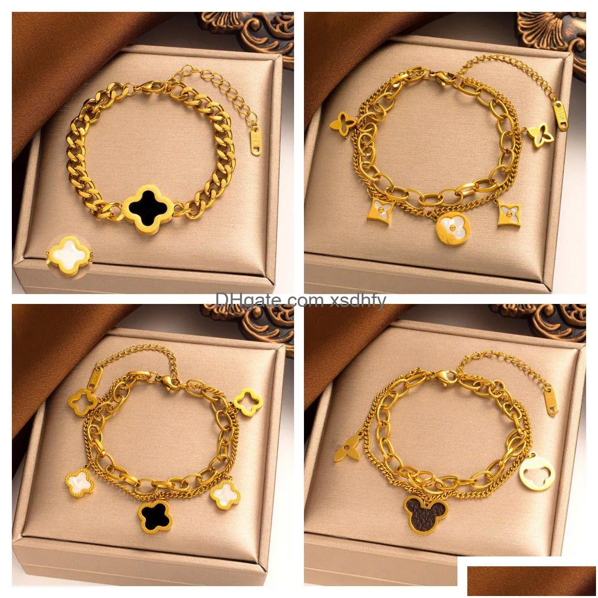 Bracelets de charme créateur de mode classique 4 / quatre feuilles de bijoux de trèfle en or pour femmes chaîne élégante bijourie cadeau sans drop délivre dheff