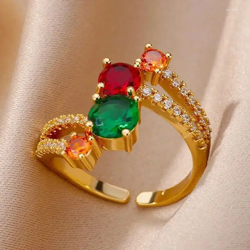 Cluster ringen regenboog zirkoon kralen voor vrouwen roestvrij staal vergulde kristallen ring femme bruiloftsfeest esthetisch joodse cadeau 2024