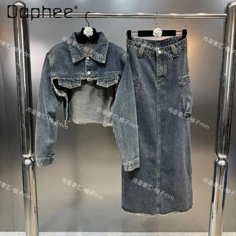 2024 Spring Girl Denim Nordstrom Rack Work Dresses Set With Cargo Lapel