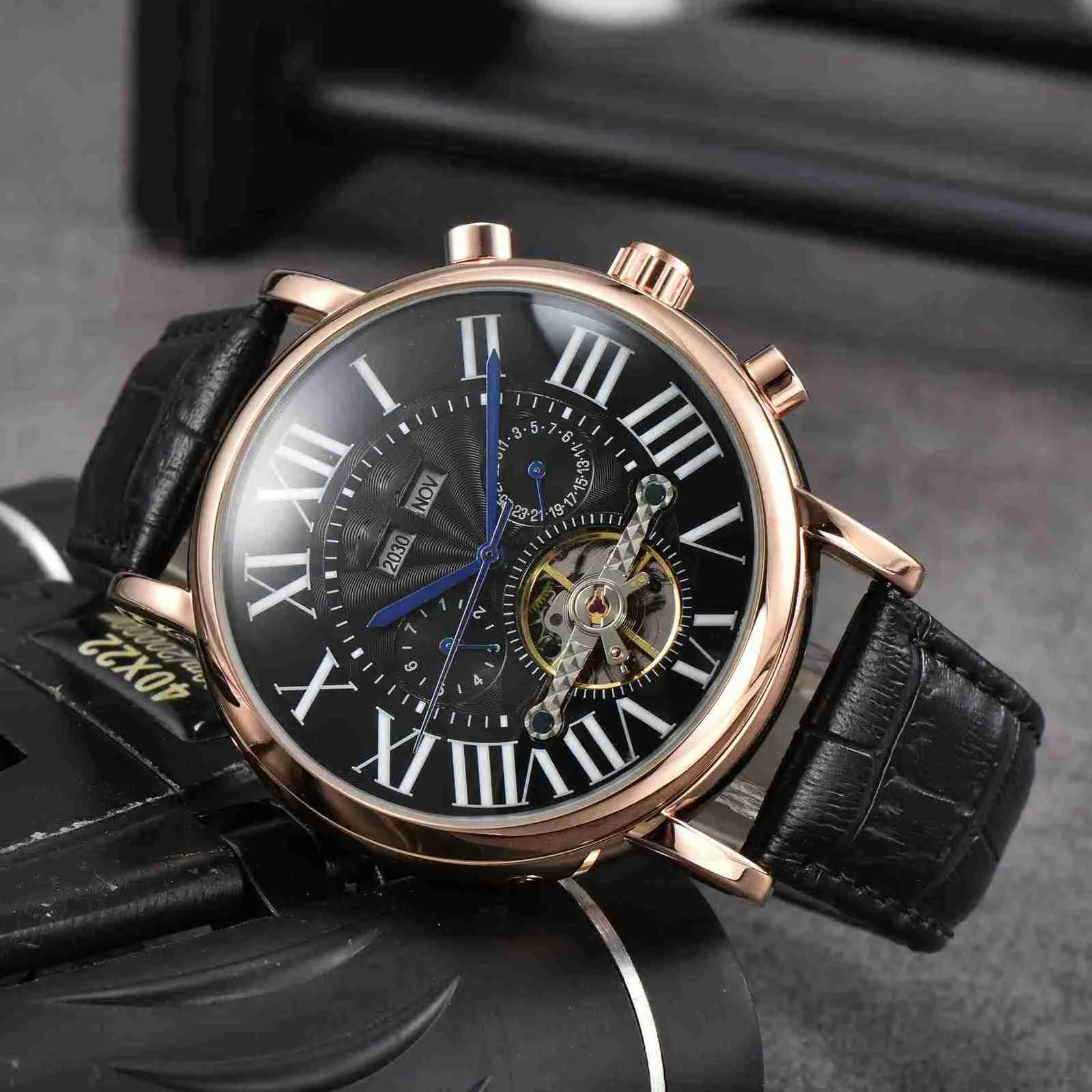 Fashion fashion hollow flywheel mechanical watch double-sided automatic mechanical watch waterproof steel band mens Watch