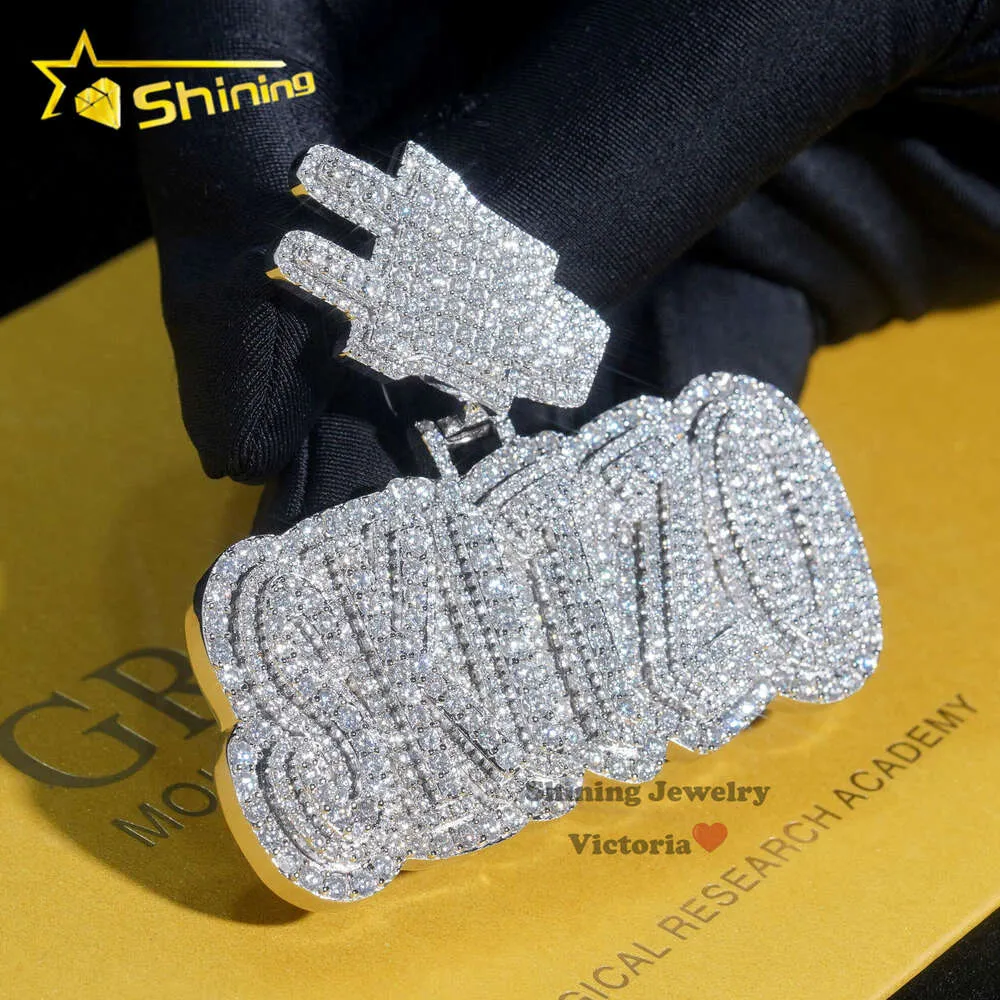 Pass Diamond Tester VVS Moisanite Letter Pendant Iced Hip Hop Round Brilliant Diamond Diamond Initial Pendent pour hommes