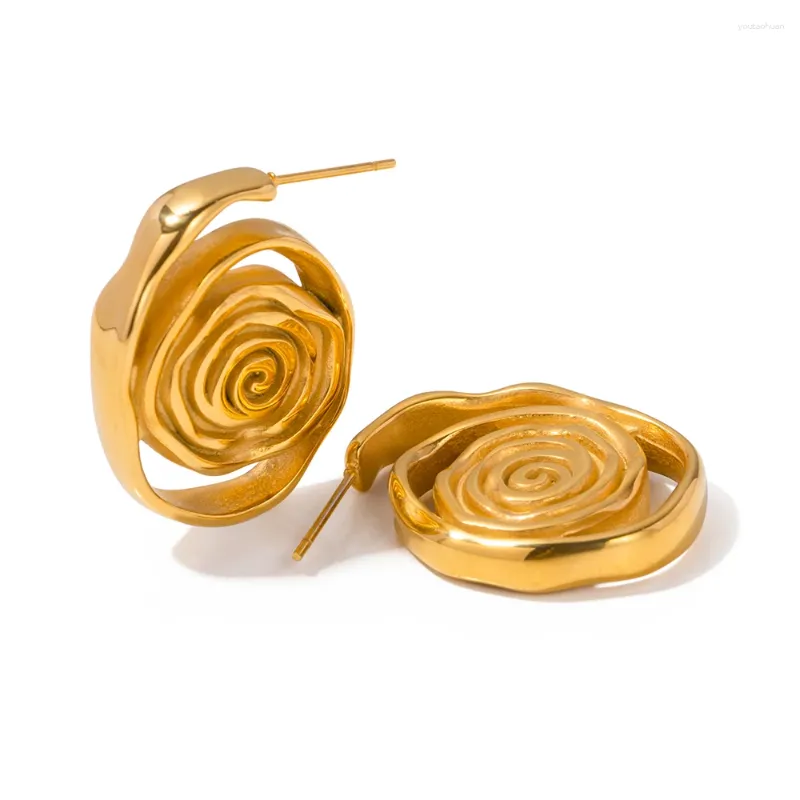 Boucles d'oreilles étalon Youthway 18K Gold plaqué simple en acier inoxydable Spirale irrégulière Bijoux à tendance imperméable des femmes 2024