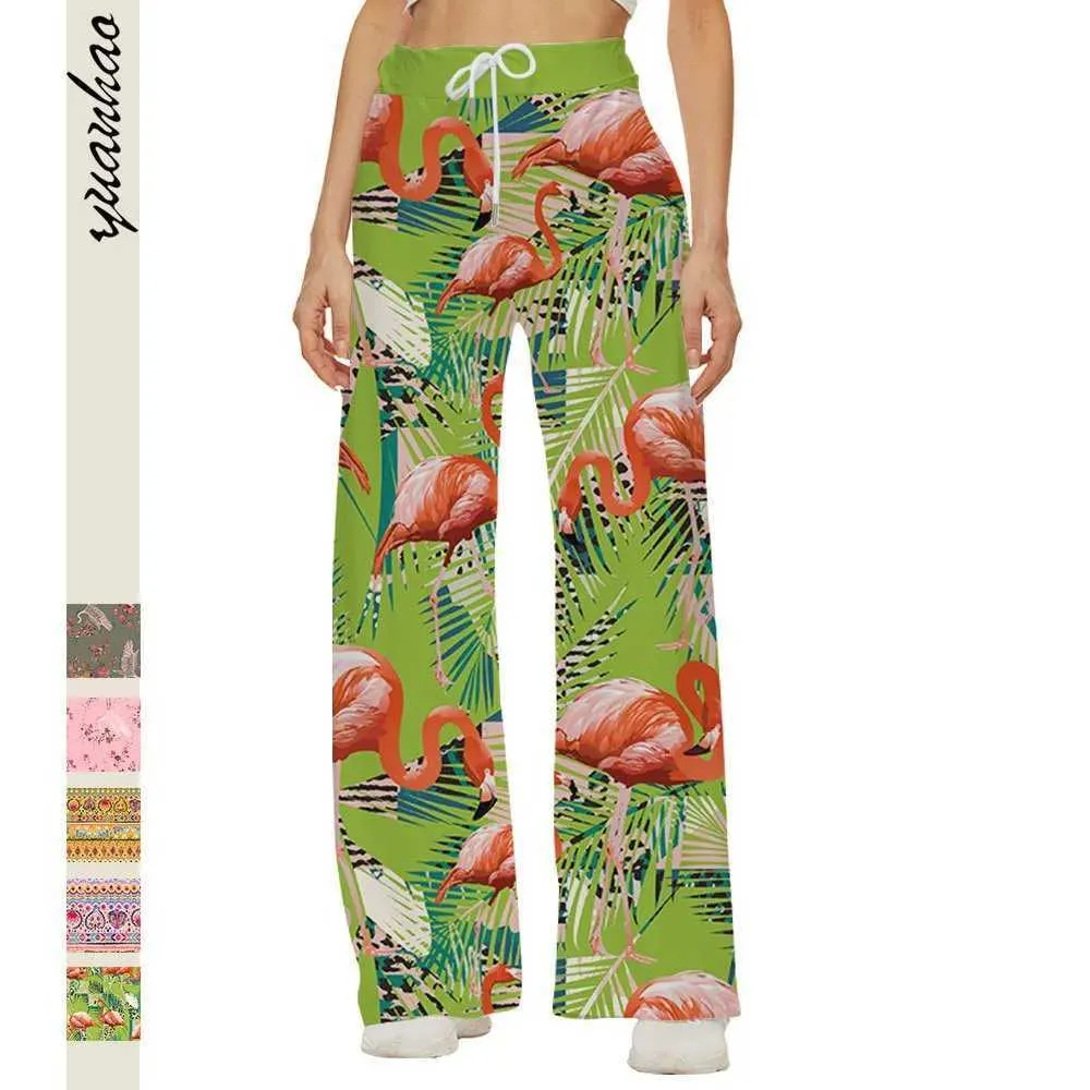 Damesbroek capris zomer kleurrijke rechte broek flamingoes mode dames oversized esthetisch patroon broek kunst harajuku elegante kleding y240429