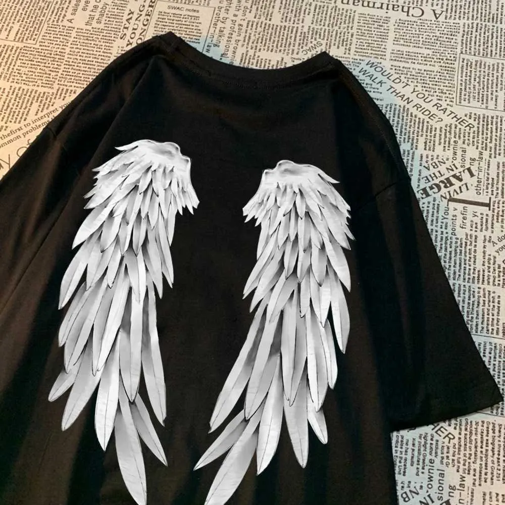 Herren T-Shirts Angel Wings Persönlichkeitsmuster T-Shirt Männer Frauen Hip Hop Qualität Kreativität O-Neck Tops H240429