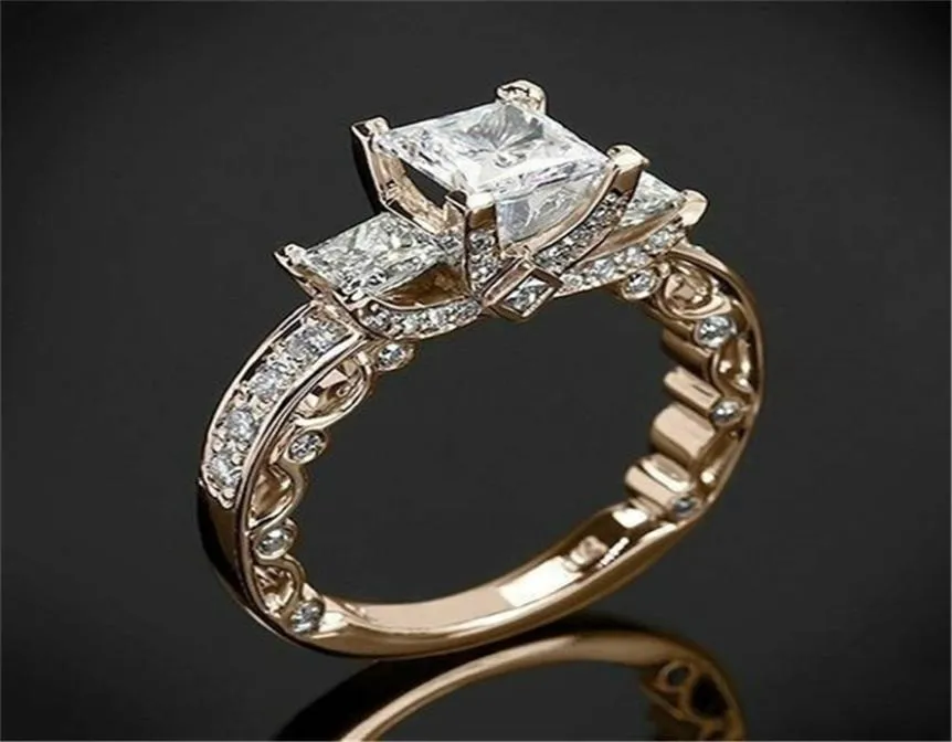 14k Rose Gold Princess Diamond Ring per donne Anillos Mujer Bizuteria Gemstone Gioielli Femme Anel Anel 2202078123036