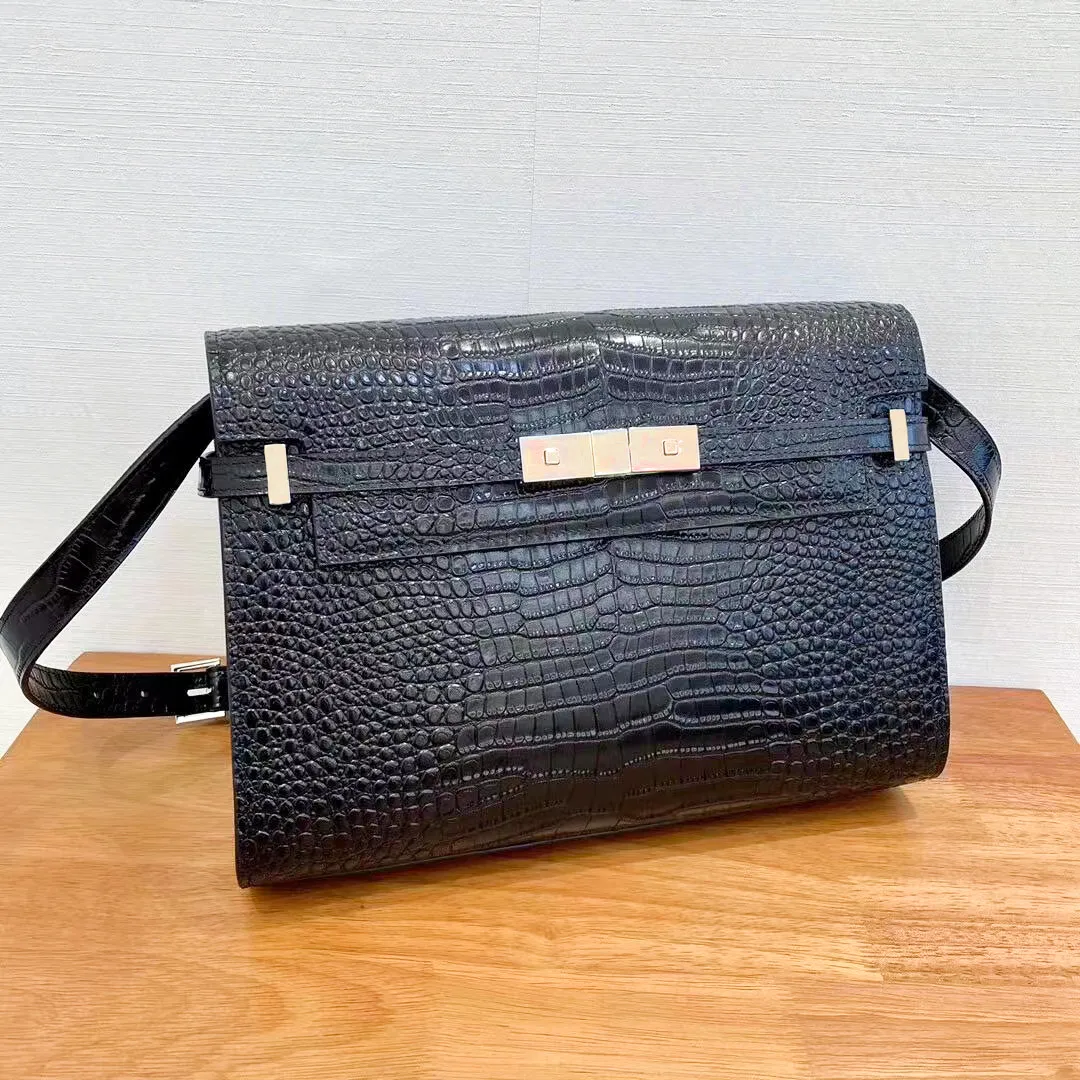 Lüks kadın siyah deri manhattan çanta erkek çanta debriyaj çantası crossbody tasarımcı çantaları cüzdan moda tote çantalı omuz mesleği timsahı çanta kayışı