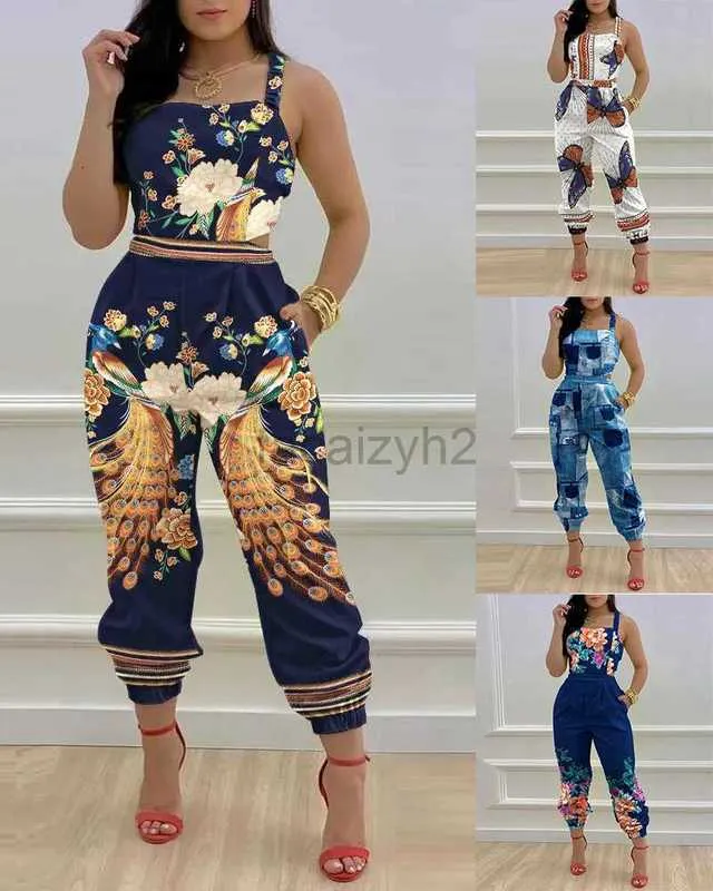 Jumpsuits voor dames rompers designerbroek nieuwe geprinte riem jumpsuit