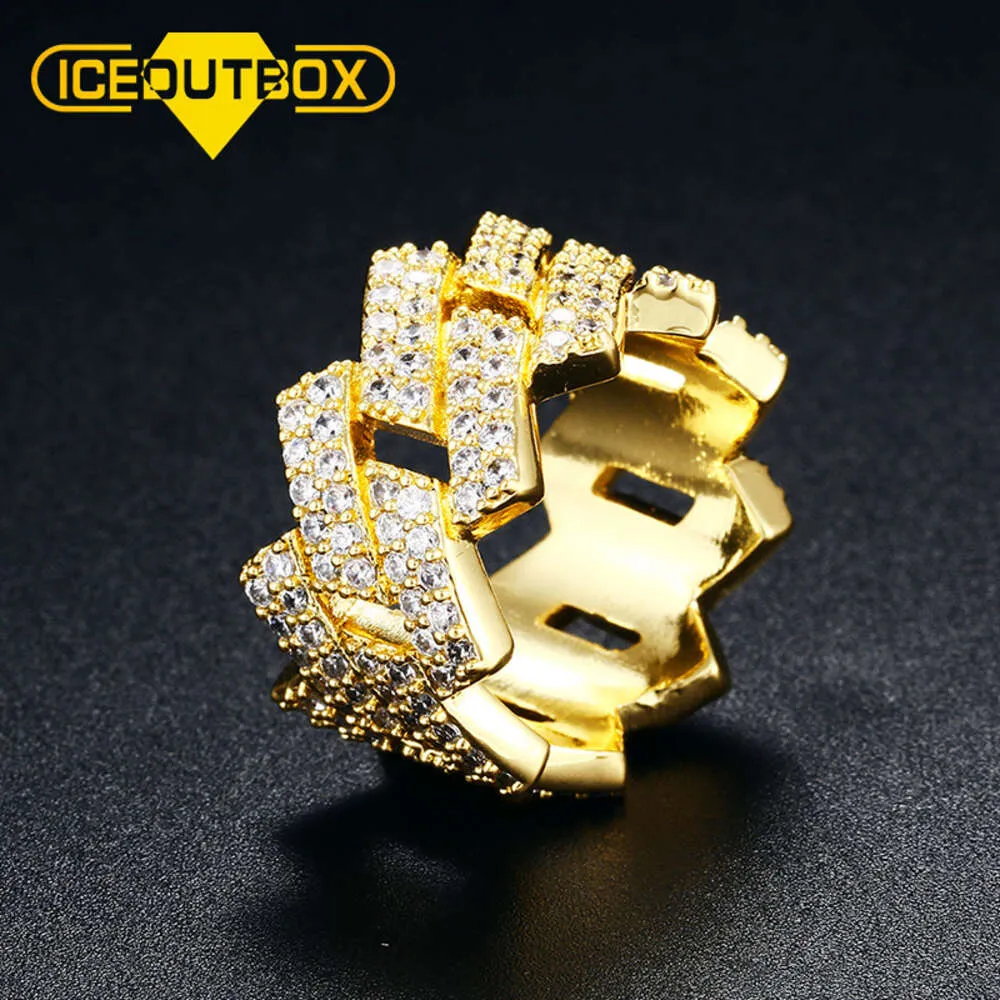 Vendita calda all'ingrosso Mens Hiphop Anello hiphop 18K Ottone placcato in oro AAAAA CZ Diamond Iced Out Cuban