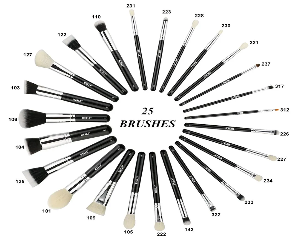 Beili complete professionele 25 stuks fundering poeder concealer ogen schaduw make -up borstels set cosmetisch borstelgereedschap5021829