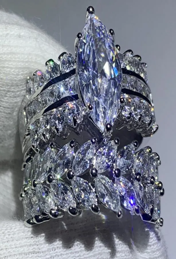 2019 Nova chegada Jóias de luxo 925 Sterling Silver Marquise Cut Topaz White CZ Diamond Promise Rings Banda de noivado de casamento Ring9300216