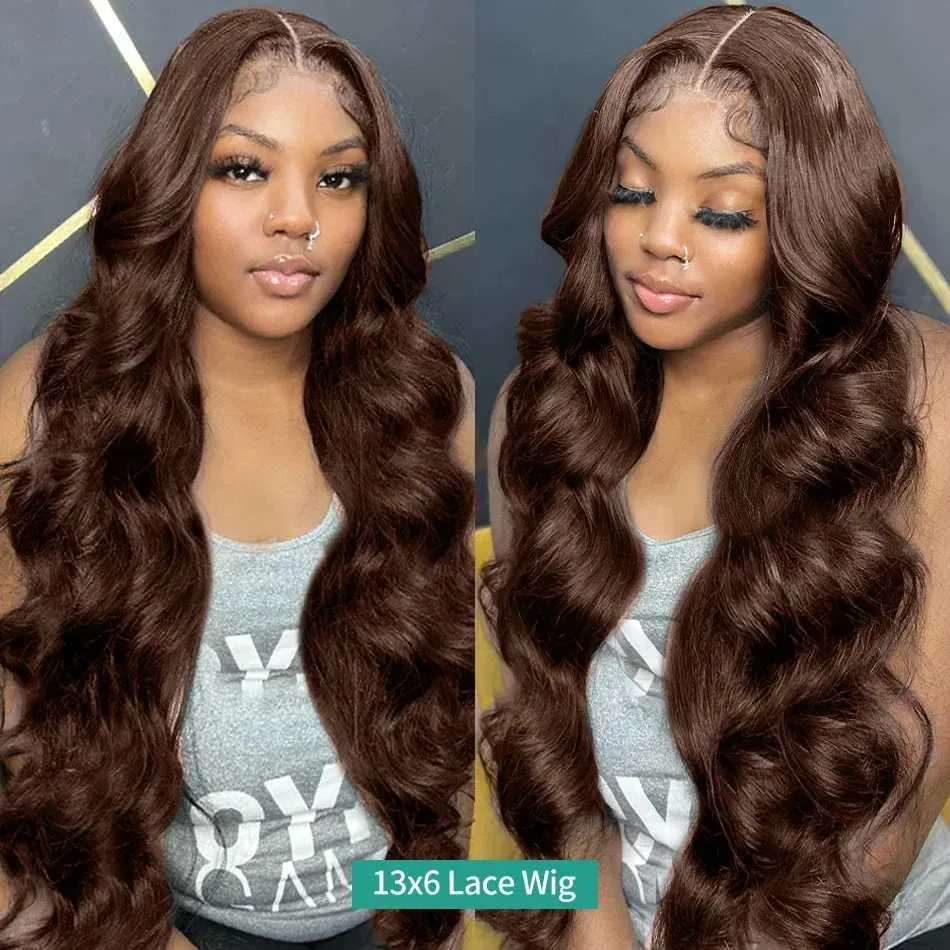 Synthetische pruiken 30 36 inch 250 Dichtheid Chocoladebruine Body Wave 13x4 Lace Front Haren Haar Wig Braziliaans gekleurd 13x6 Vrouw Q240427