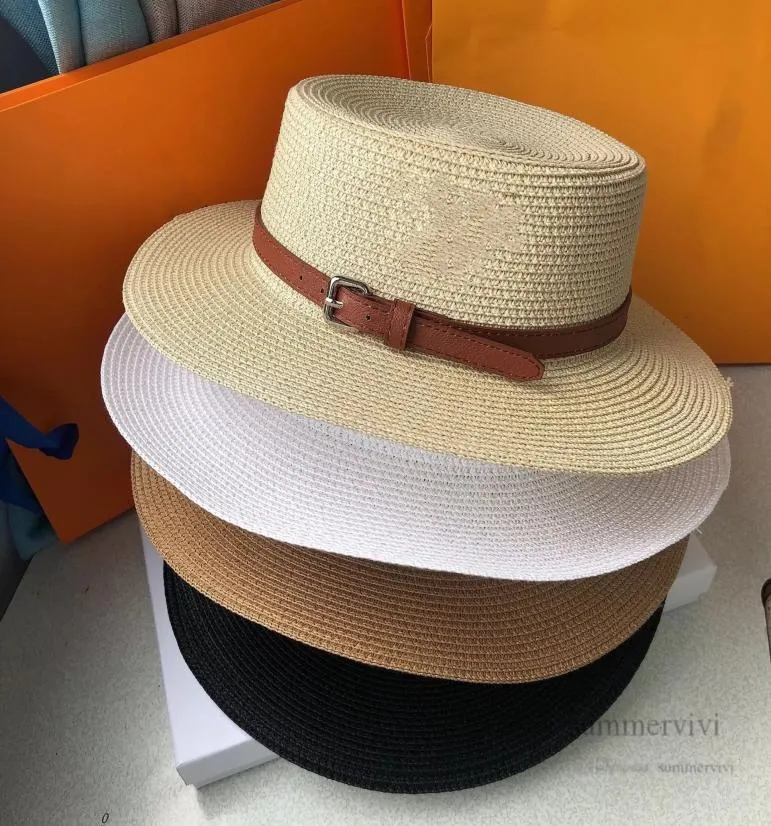 Projektant Big Kids Triangle Grass Hats Girls Widebrim Flattop Visor Children Tarte Straw Hat Summer Boys Pu skórzany pasek CA6266201