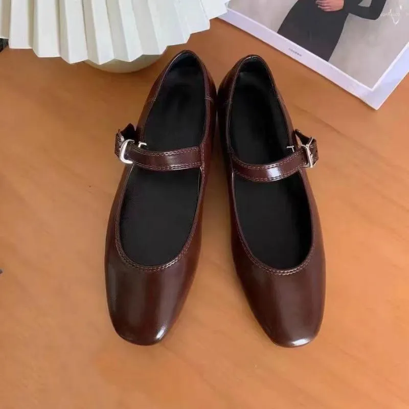 Повседневная обувь удобная Row Mary Jane Ballet Flats Кожаная черная скользка для женщин 2024 Красная высококачественная женщина по размеру 43