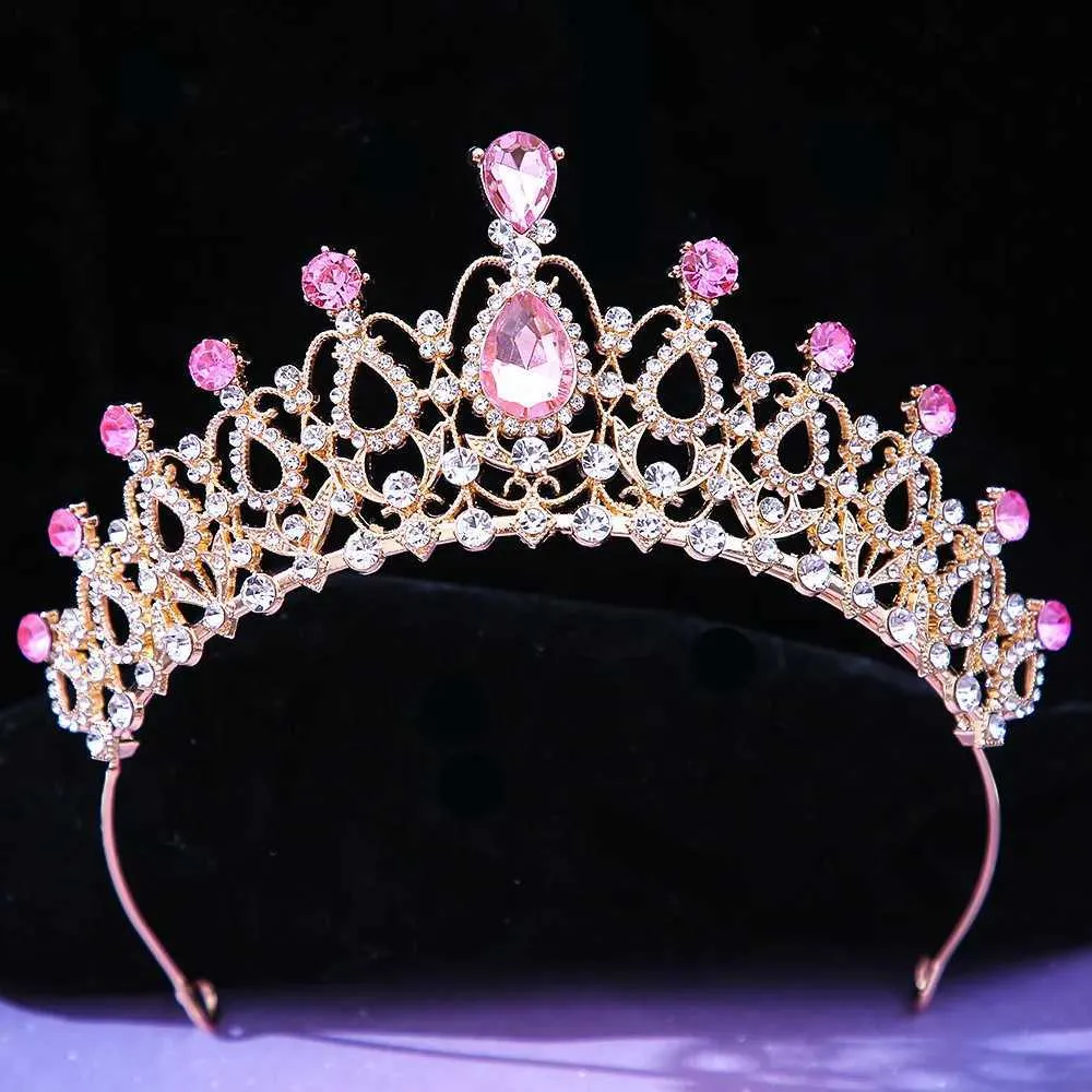 Tiaras Eleganti ragazze cristalline rosa da sposa corona di tiara per donne principessa principessa regina corona corona accessori per capelli gioielli