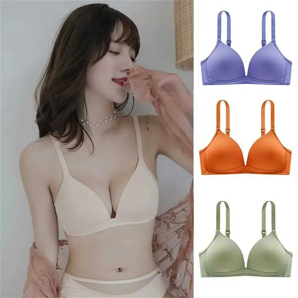 Behas sexy push-up damesbeha's voor meisjes naadloos draadloos verstelbare zachte brassiere solide kleur ultradunne driehoekige beker ondergoed y240426